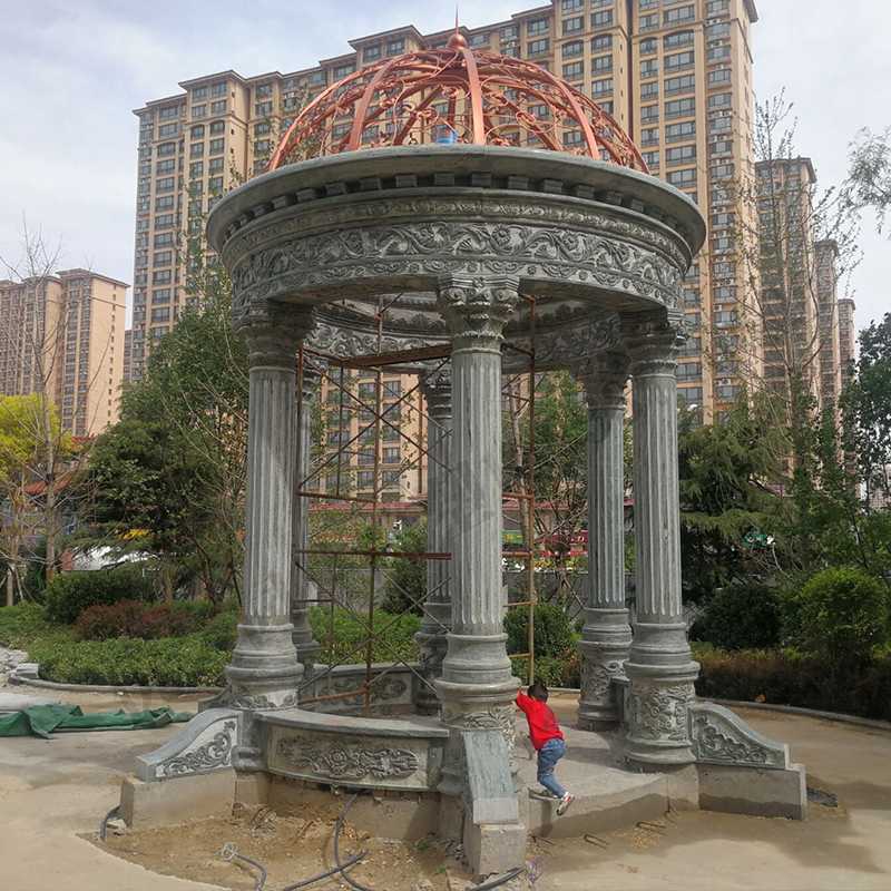 景觀涼亭廠家，園林小區(qū)景觀亭子，大理石石材涼亭