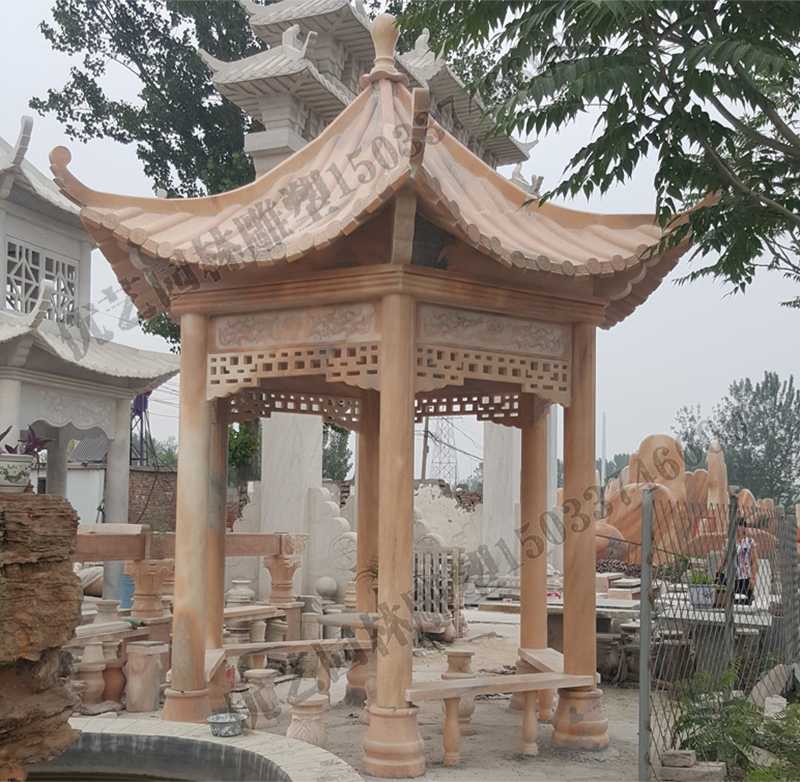 中式大理石涼亭，石雕景觀亭子，石雕六角亭子廠家