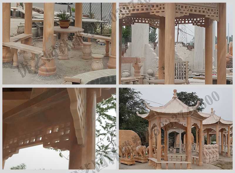 中式大理石涼亭，石雕六角亭子細(xì)節(jié)圖，定制中式景觀涼亭