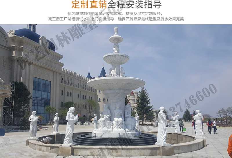 大理石景觀噴泉安裝，如何安裝大型景觀噴泉，定制石雕噴泉工廠