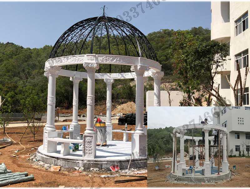 石雕涼亭案例，景觀涼亭怎樣安裝，石雕涼亭定制工廠